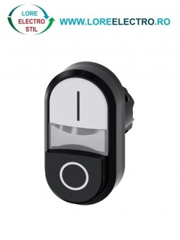 3SU1000-3BB61-0AK0, ACTUATOR BUTON DUBLU SIEMENS SIRIUS, DIAMETRU DE 22 MM, ALB/NEGRU, PLAT/INALT, MARCAT CU I/O, CU REVENIRE