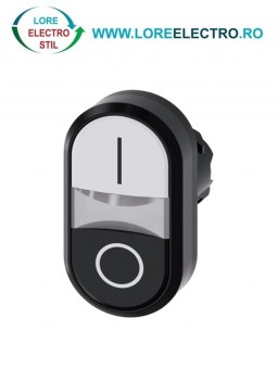 3SU1001-3AB61-0AK0, ACTUATOR BUTON DUBLU ILUMINAT SIEMENS SIRIUS, DIAMETRU DE 22 MM, ALB/NEGRU, MARCAT CU I/O, PLAT, CU REVENIRE