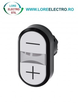 3SU1001-3AB66-0AL0, ACTUATOR BUTON DUBLU ILUMINAT SIEMENS SIRIUS, DIAMETRU DE 22 MM, ALB/ALB, MARCAT CU -/+, PLAT, CU REVENIRE