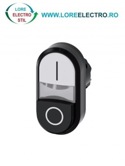 3SU1001-3BB61-0AK0, ACTUATOR BUTON DUBLU ILUMINAT SIEMENS SIRIUS, DIAMETRU DE 22 MM, ALB/NEGRU MARCAT I/O, PLAT/INALT, CU REVENIRE