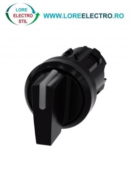 3SU1002-2BL10-0AA0, ACTUATOR COMUTATOR ROTATIV ILUMINAT SIEMENS SIRIUS, DIAMETRU DE 22 MM, NEGRU, CU 3 POZITII I-O-II, CU RETINERE
