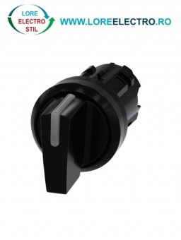 3SU1002-2BN10-0AA0, ACTUATOR COMUTATOR ROTATIV ILUMINAT SIEMENS SIRIUS, DIAMETRU DE 22 MM, NEGRU, CU 3 POZITII I-O-II, CU RETINERE SI REVENIRE