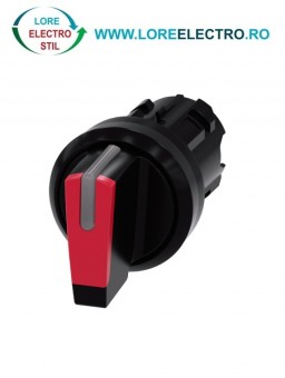 3SU1002-2BP20-0AA0, ACTUATOR COMUTATOR ROTATIV ILUMINAT SIEMENS SIRIUS, DIAMETRU DE 22 MM, ROSU, CU 3 POZITII I-O-II, CU REVENIRE SI RETINERE
