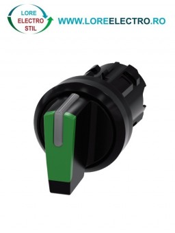 3SU1002-2BP40-0AA0, ACTUATOR COMUTATOR ROTATIV ILUMINAT SIEMENS SIRIUS, DIAMETRU DE 22 MM, VERDE, CU 3 POZITII I-O-II, CU REVENIRE SI RETINERE