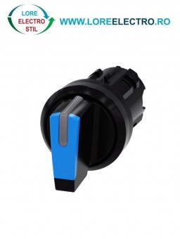3SU1002-2BP50-0AA0, ACTUATOR COMUTATOR ROTATIV ILUMINAT SIEMENS SIRIUS, DIAMETRU DE 22 MM, ALBASTRU, CU 3 POZITII I-O-II, CU REVENIRE SI RETINERE