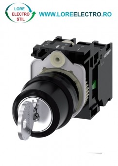  3SU1100-4BL11-1NA0 cheie comanda cu 3 pozitii 1 - 0 - 2 cu retinere si Yala cu cheie 1NO + 1NO, scoatere cheie I, O si 2 Siemens Sirius Act 22MM