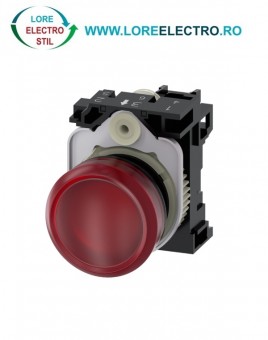 3SU1106-6AA20-1AA0, LAMPA DE SEMNALIZARE COMPLETA SIEMENS SIRIUS, DIAMETRU DE 22 MM, ROSIE, LENTILA NETEDA, LED INTEGRAT 230 V AC, CONEXIUNE CU SURUB