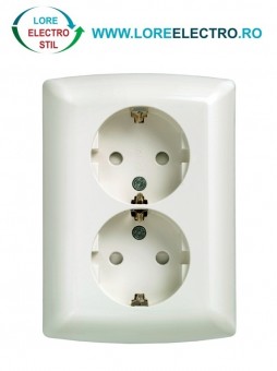 5UB2211-3 PRIZA SCHUKO DUBLA SIEMENS,16A, 230V, STRANGERE CONTACTE ARC, CULOARE ALB TITAN, GAMA DELTA SIEMENS