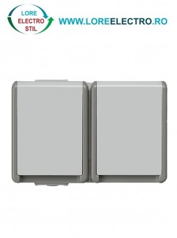  5UB4722 PRIZA SCHUKO DUBLA CU CAPAC, MONTAJ APARENT, PRODUCATOR SIEMENS, CULOARE GRI, IP44,5UB4722 , PRIZA SCHUKO CU CAPAC DUBLA