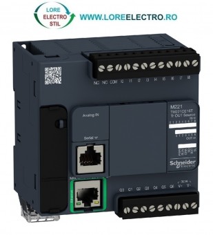 TM221CE16T AUTOMAT PROGRAMABIL MODICON M221 CU 16 LOGIC I/O, 7 IESIRI SOURSE TRANZISTOR, CU ETHERNET, TENSIUNE ALIMENTARE 24V DC, SCHNEIDER ELECTRIC